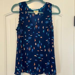 EUC Maeve Sleeveless Blouse with Turtles 🐢